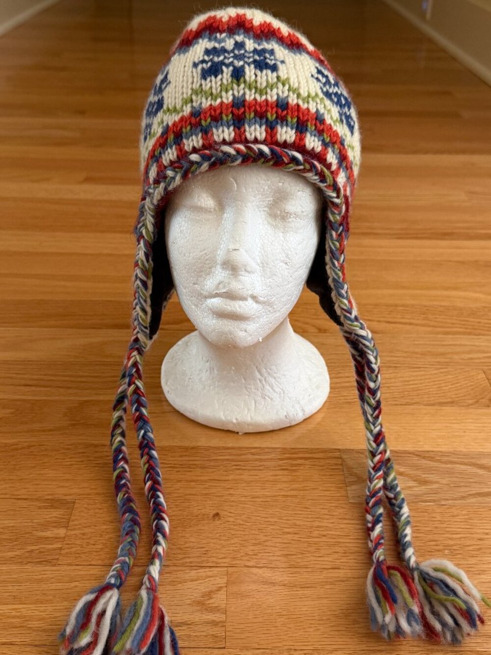 Newari Icelandic Design Made in Nepal Wool Earflap Knit Hat